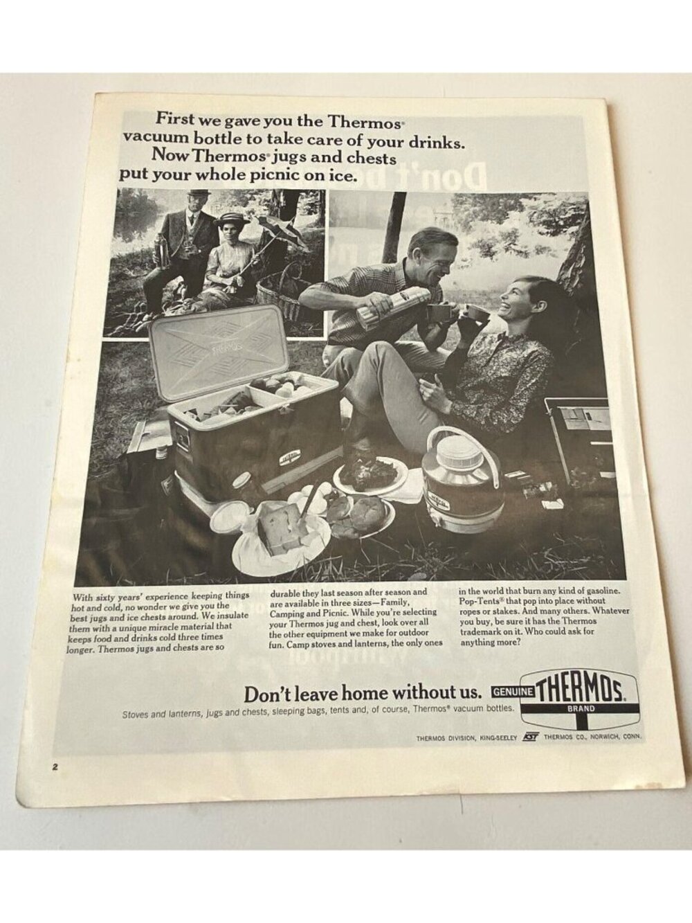 Thermos Jugs & Chests Vintage Print Ad 1960s Summer Fun Picnic in the Park